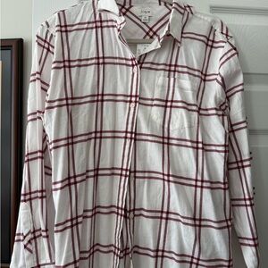 J. Crew Women's White and Burgundy Plaid Shirt